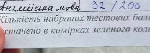 Офіційний бланк результатів НМТ з англійської мови — 200 балів